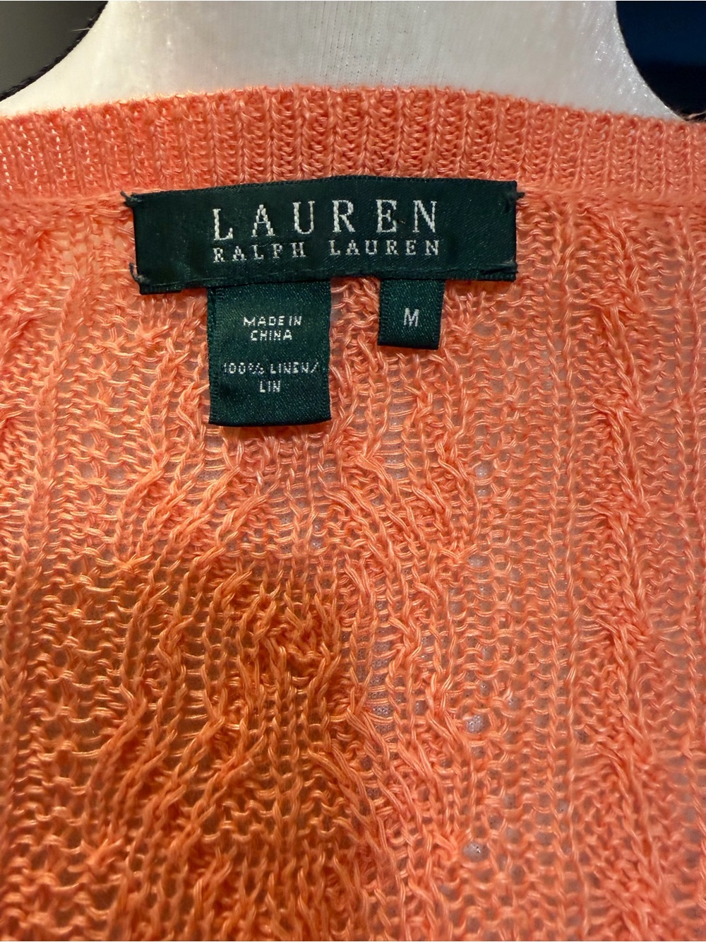 Lauren Ralph Lauren Coral 100% Linen Cable Knit Sweater Medium - Picture 5 of 7